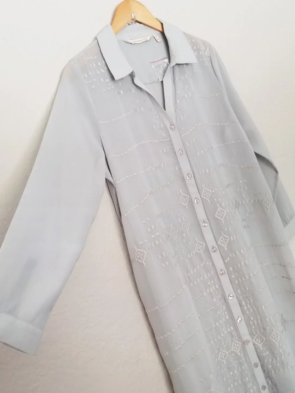 Soft Surroundings Ibiza Maxi Dress L Petite Georgette Sheer Embroidery No Slip